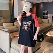 【予約220212】大きいサイズ春夏新作 韓国 レディース ファッション  Tシャツ ワンピースLL-4L全3色