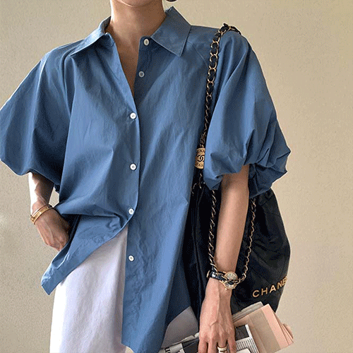 【2023夏新作】韓国風レディース服　夏　ゆったり　カジュアル　きれいめ　パフスリーブ　半袖シャツ