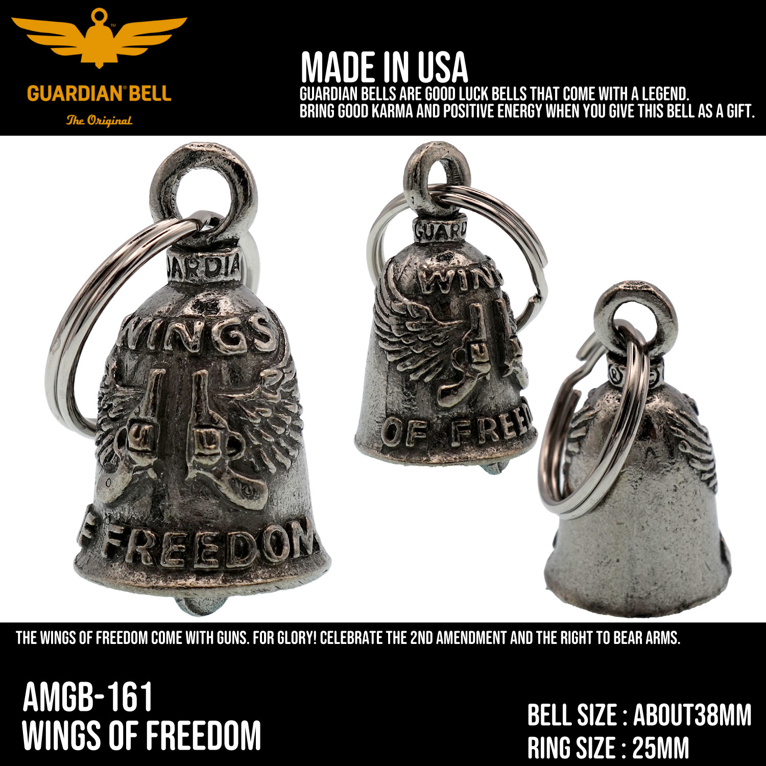 ジェルソン・バイーア 刻印 銀彫刻 Figa ブラジル 御守り ガーディアンベル WINGS OF FREEDOM 自由の翼 お守り バイカーベル