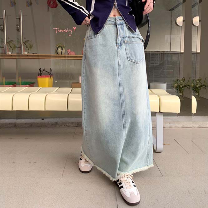 【2023夏新作】韓国風レディース服　夏　着痩せ　カジュアル　オシャレ　デニムロングスカート