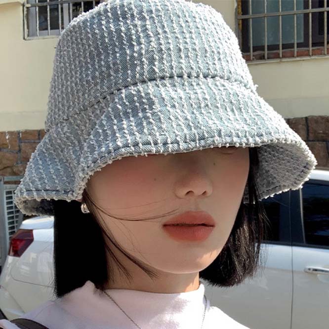 【2023秋新作】韓国風レディース　夏　ファッション　デニム色　帽子　ハット　オシャレ　きれいめ