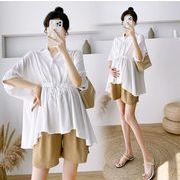 韓国風　　夏新しい　妊婦プラスサイズのシャツ，パンツ　ファッション2点セット★M-2X