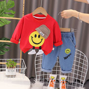 子供服セット 笑顔 長袖トップス カジュアルパンツ 男の子 女の子 春秋 新品 2枚セット