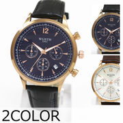 日付カレンダー付きの便利なメンズウォッチ フェイクダイヤル 革ベルト クオーツ WSQ024 メンズ腕時計