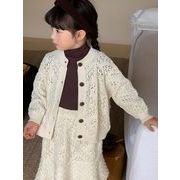 キッズ服     長袖     韓国風子供服     セーター    カーディガン+スカート    2点セット