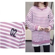 【予約221222】大きいサイズ秋冬 韓国 カレッジ風 フェイクツーピース パーカー Tシャツ LL-4L刺繍