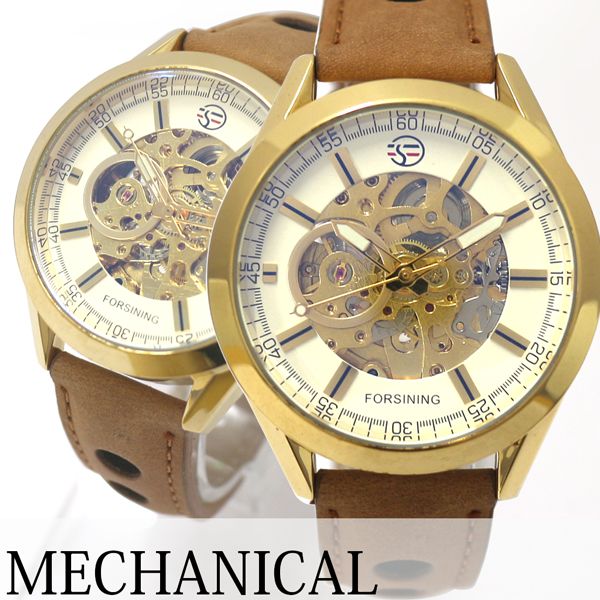 自動巻き腕時計 ATW042-YGWH シンプル フルスケルトン腕時計 ゴールドケース 機械式腕時計 メンズ腕時計