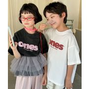 2025 夏新作 韓国風  子供服   ベビー服   トップス  半袖  Tシャツ   英文字柄 男女兼用  2色
