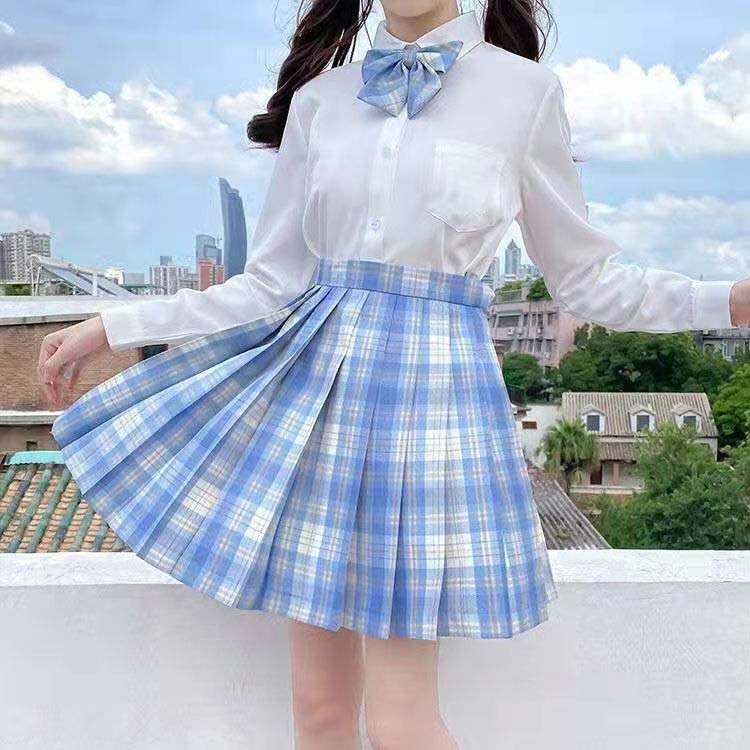 リボンつき なんちゃって制服スカート チェックプリーツスカート