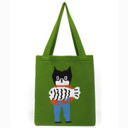 秋冬 ニットショルダーバッグ  猫と魚 大容量 レディースバッグ かわいい  ハンドバッグ  猫柄バッグ