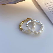 S925 シルバー 不規則な天然 パール リング 女性 ファッションアクセサリー 高級 弾性ロープ 真珠指輪