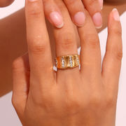 新作 欧米 人気 ステンレススチール 縦型ジルコン リング 女性 ファッション 指輪 アクセサリー