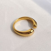 欧米のファッションリング ステンレススチール 18K ゴールドメッキ 開く 指輪 4mm 厚い 女性 リング