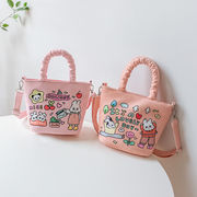 ミニトートバッグ　ショルダー付き　ピンクハンドバッグ　キャンバスバケツバッグ　韓国バッグ