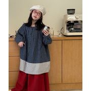 2025 秋新作  韓国風子供服  ベビー服  チェック柄   長袖 シャツ ワンピース