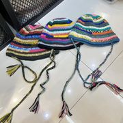 ニット帽子　リボン付き　レディース帽子　デザイン　韓国ファッション　秋冬