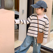 ★Girls★　子供セーター　ボーダーラインスウェット　ポロシャツ　韓国キッズファッション