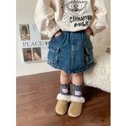 ★Girls★　子供スカート　デニムミニスカート　ポケット付き　かごスカート　韓国キッズファッション