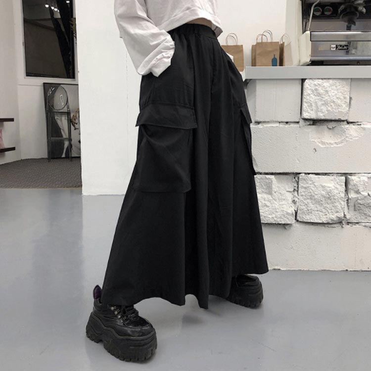 ワイドパンツ 袴パンツ サルエル 韓国 ロングパンツ ブラック 2XL