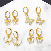 全4色 欧米のファッション銅メッキ 18 K ゴールド素材のジルコン かわいい 蝶のピアス の女性のピアス