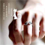 可愛い 猫の足 指輪 s925銀 黒 猫の足 指輪 レディースリング 猫のアクセサリー
