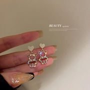 925銀針 パールラインストーン クマのイヤリング レディース 繊細な ピアス 韓国風のかわいいイヤリング