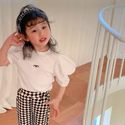 ファッション 新作 夏 子供服 女の子の半袖 パフスリーブ半袖 子供用Tシャツトップ 韓国の子供服