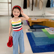 夏 子供服 ファッション レターストライプノースリーブキャミソールトップス 薄手のニットベスト