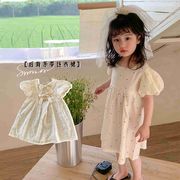 韓国の子供服女の子水玉バックレスプリンセスドレス半袖ボウドレス
