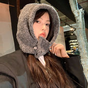 レディース帽子　ニットキャップ　バラクラバフードウォーマー　韓国ファッション　秋冬