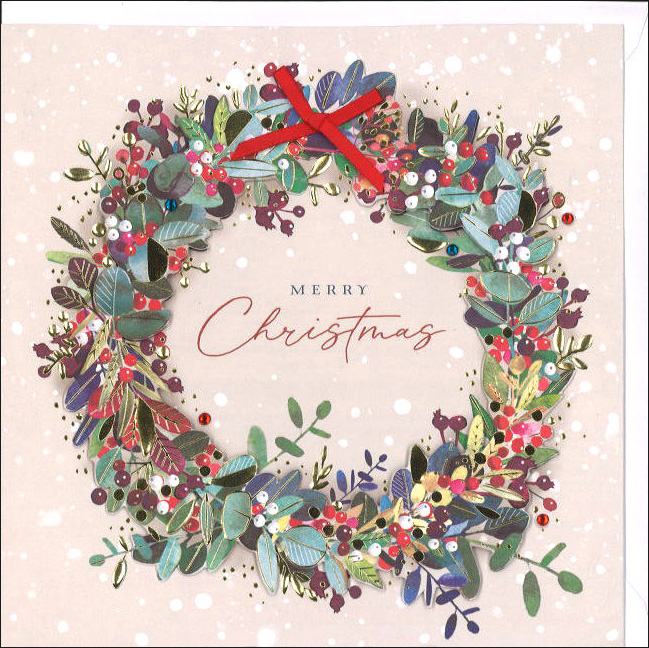 グリーティングカード クリスマス「リース」デコパージュ メッセージカード