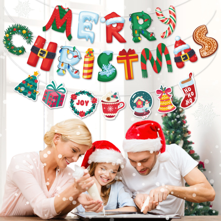 クリスマスデコ ガーランド バナー カラフル メリークリスマス 壁飾り 装飾