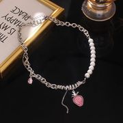 ピンククリスタル いちごのネックレス ファッション ビーズ鎖骨ネックレス 韓国ファッション