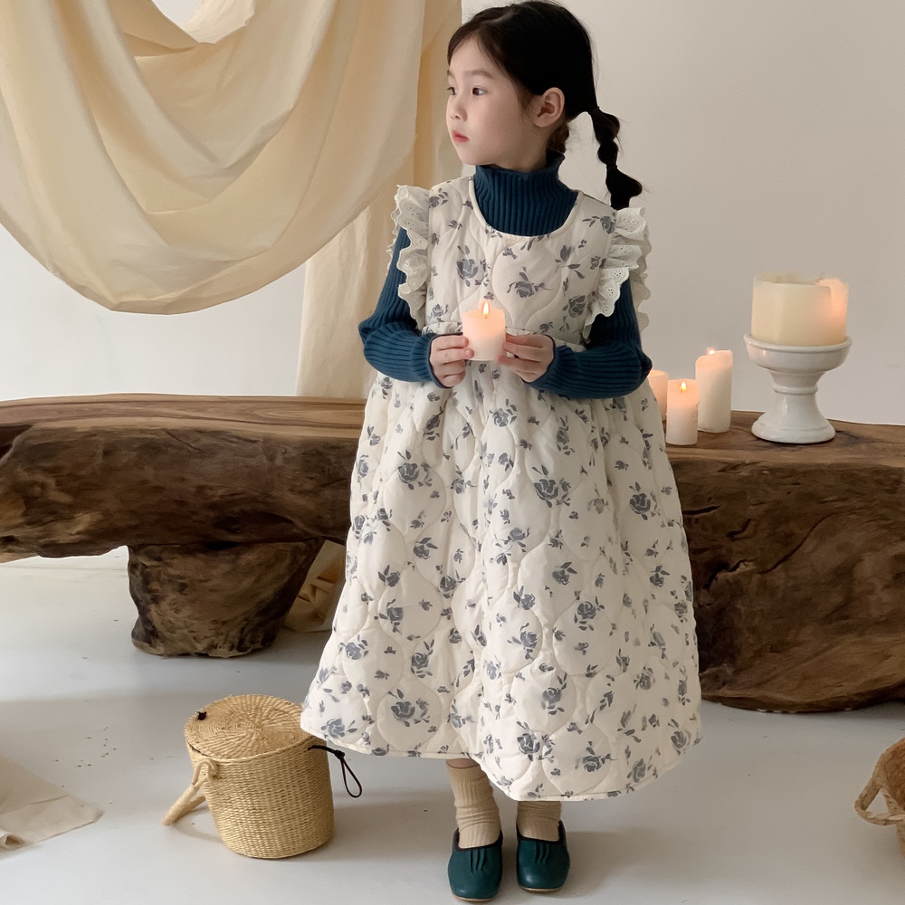 ★Girls★　子供ワンピース　90~150cm　キルティングジャンパースカート　韓国キッズファッション