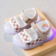 【2022春新作】韓国風子供服 サンダル シューズ 靴 マジックテープ  キッズ チェッカーボード 光る