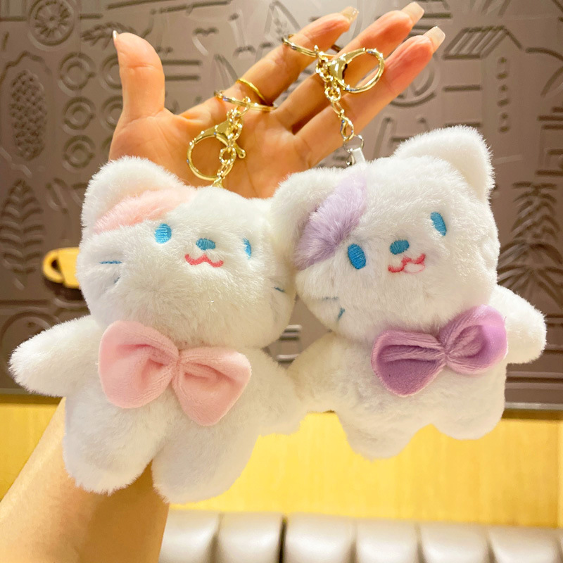 4色 かわいい ぬいぐるみ リボン猫の キーホルダー プレゼント 猫アクセサリー 猫 雑貨 バッグペンダント