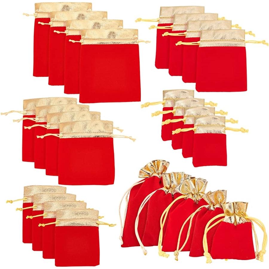 ジュエリーポーチ  巾着袋   ベルベットバッグ ギフトバッグ ラッピング袋( 赤色)