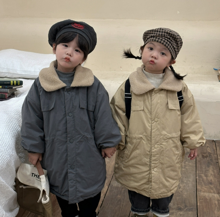 冬新作　韓国風子供服  ロング   コート   裹起毛   綿入れの着物    暖かい服   トップス  2色