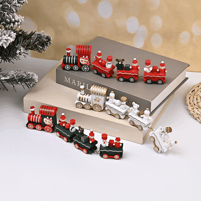 Christmas限定 おもちゃ 卓上 ショーウインドー 店舗 Xmas サンタ 木製 動物 列車模型 装飾 オーナメント