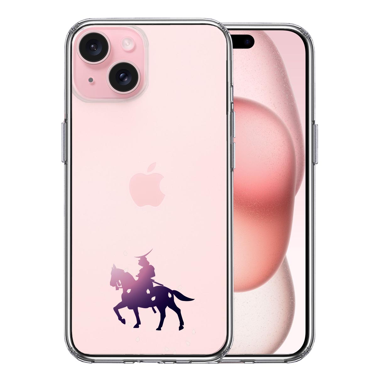 iPhone 15 Plus 側面ソフト 背面ハード ハイブリッド クリア ケース  騎乗侍と桜