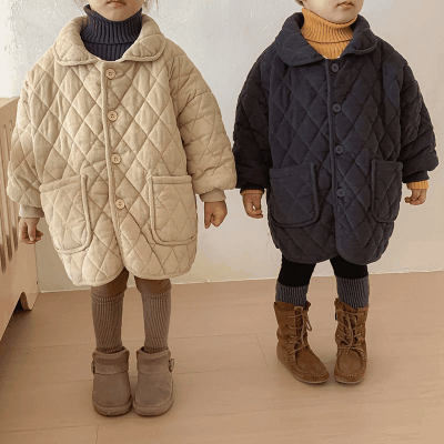 秋冬 ナチュラル系 韓国風子供服 キルティング 綿入れコート 厚手 コーデュロイ上着 裏ボア裏起毛 80-150