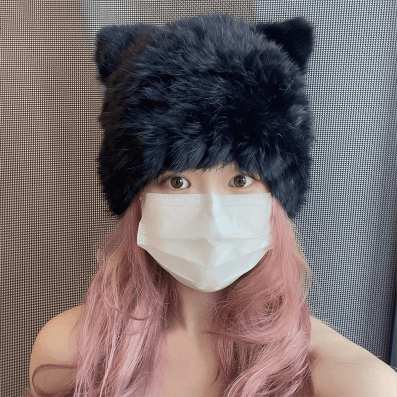 ニット帽子　猫耳　レディース　韓国ファッション　デザイン　秋冬　ファー