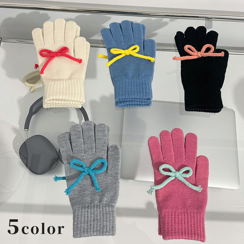 蝶結び手袋　レディース　韓国ファッション　デザイン　秋冬　5colors