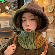 ニット帽子　バラクラバ　レディース　韓国ファッション　デザイン　秋冬　バイカラー　5colors