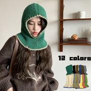★全12色★　クラシックバラクラバ　ニット帽　秋冬レディスフード風　韓国ファッション