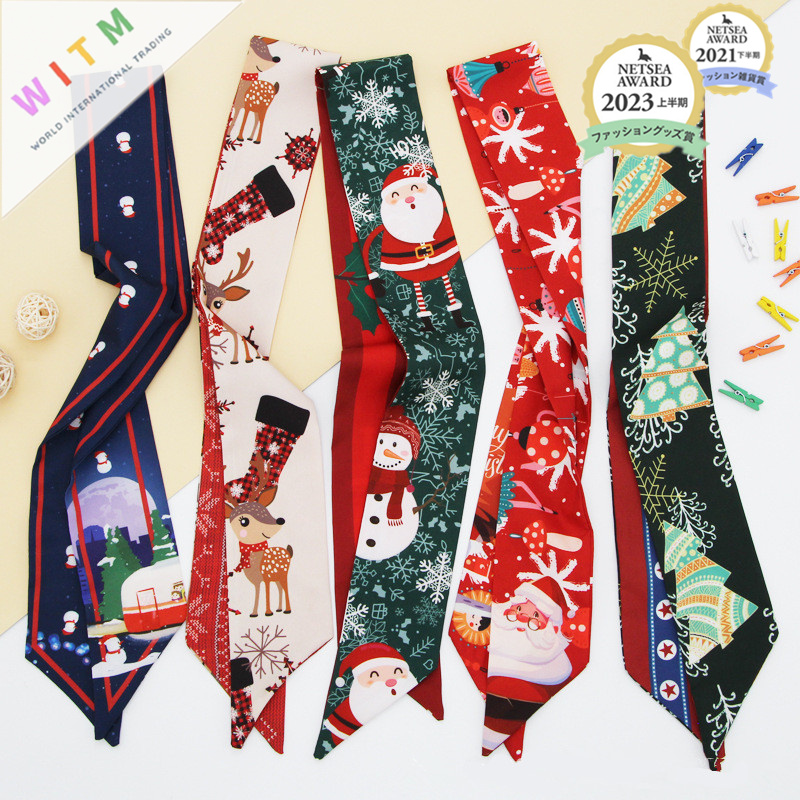 クリスマス スカーフ サンタ 細スカーフ ネッカチーフ バッグスカーフ 長方形スカーフ ファッション小物