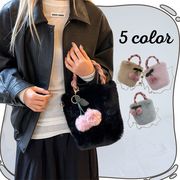 ファーバッグ　もこもこトートバッグ　チェリーチャーム付き　チェーンショルダー付き　韓国バッグ