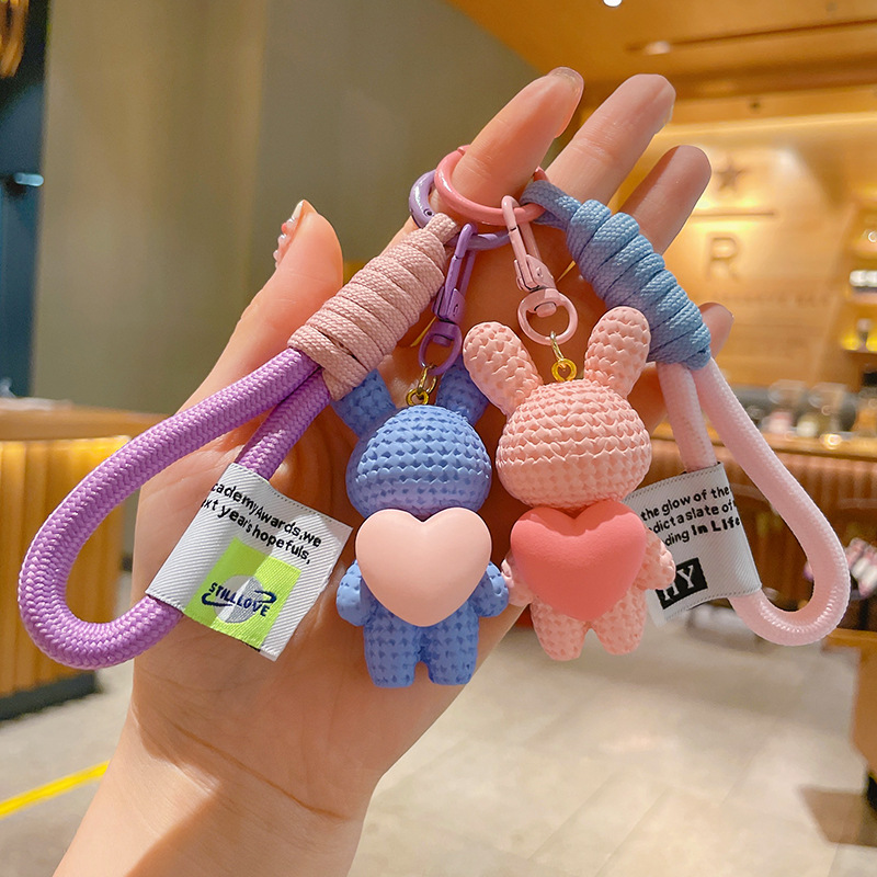 6色 うさぎのキーホルダー ハート型のウサギ ファッション