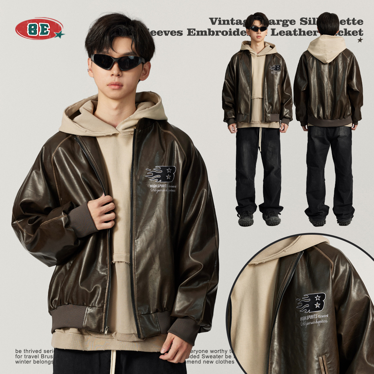 メンズ 刺繍入り  ライダースジャケット 男女兼用 ストリート系 革 中綿 アウター 春秋 2024新作★