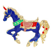 青 馬のブローチ  動物コサージュブローチ  干支の馬 ファッション 馬のアクセサリー